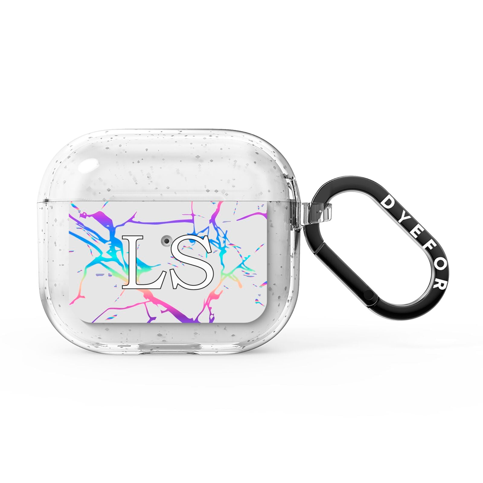 Personalised White Holographic Marble Initials AirPods Glitter Case 3rd Gen
