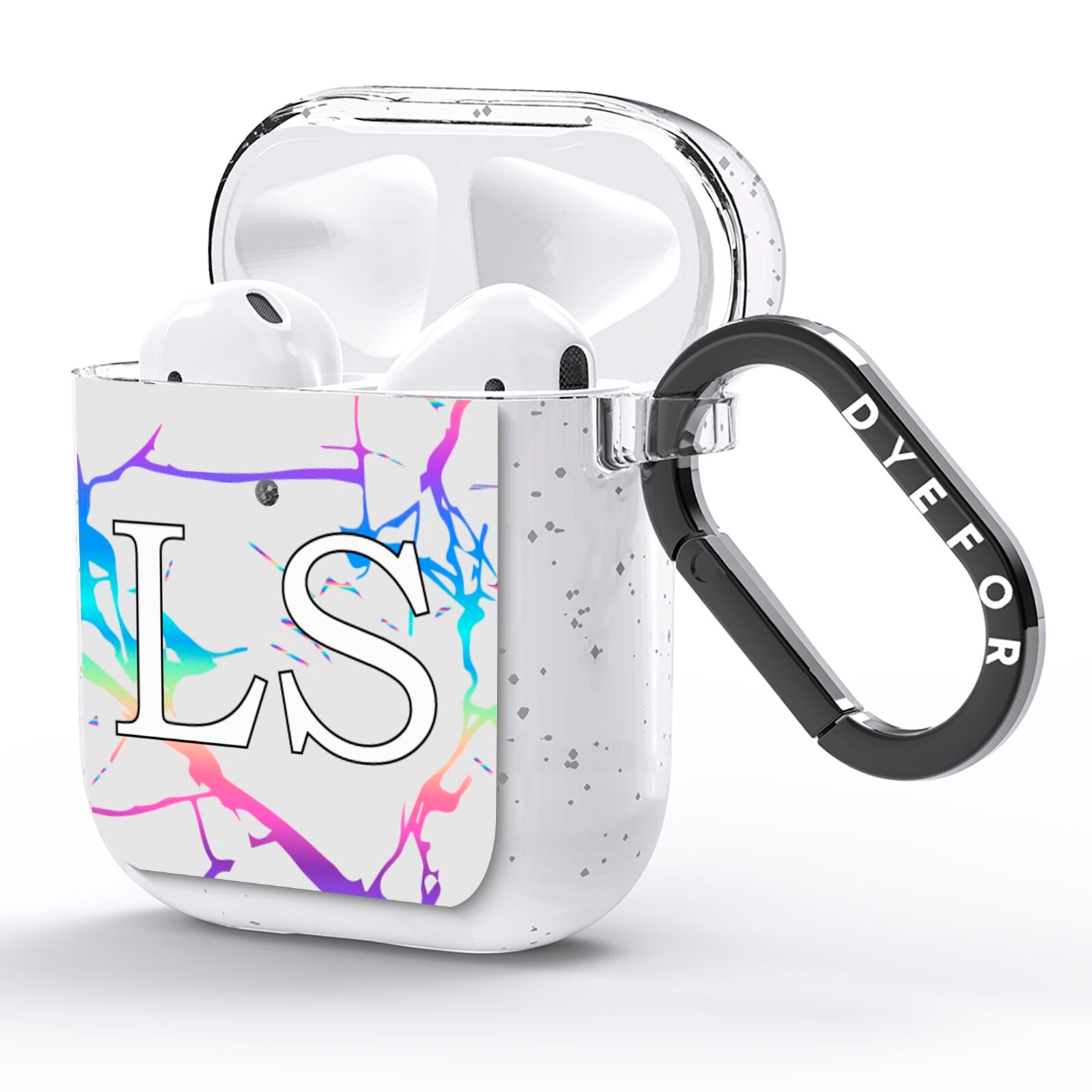 Personalised White Holographic Marble Initials AirPods Glitter Case Side Image