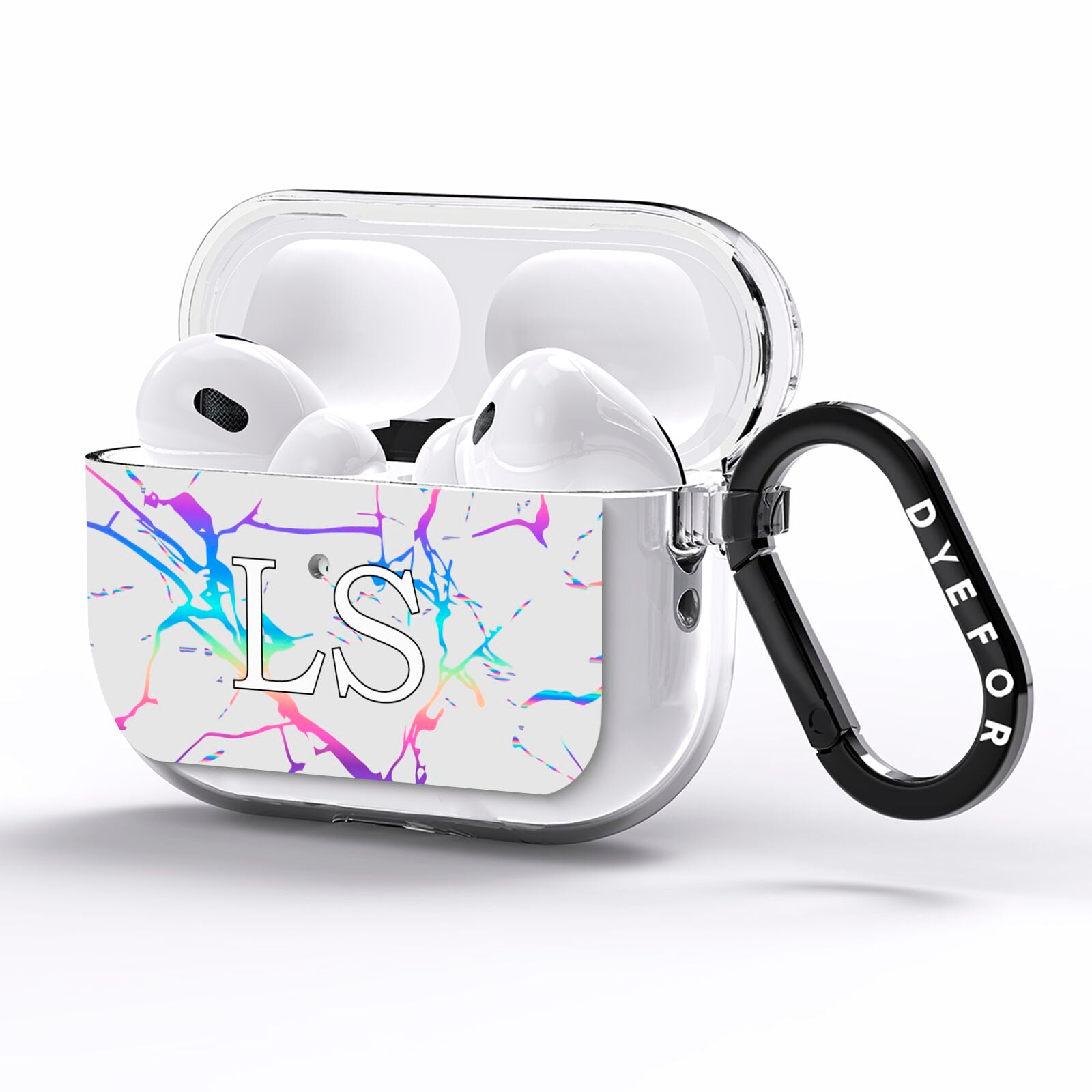 Personalised White Holographic Marble Initials AirPods Pro Clear Case Side Image