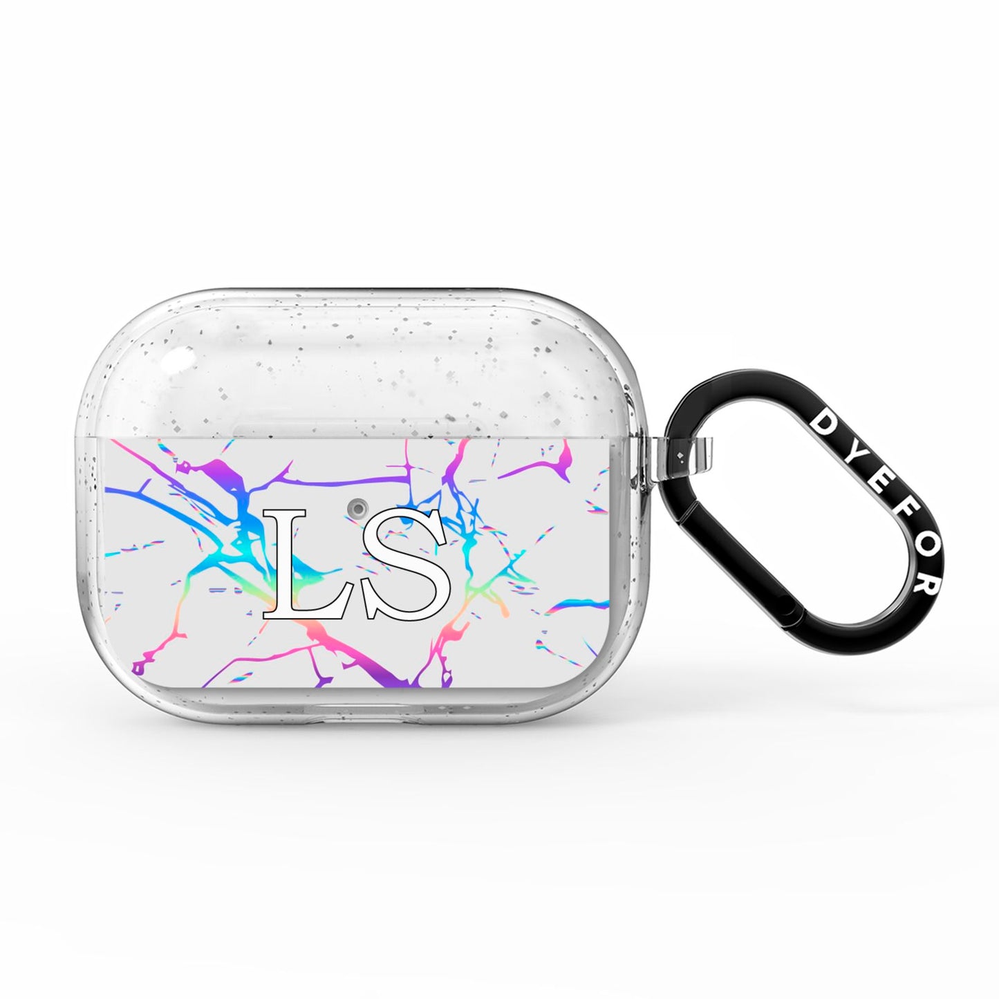 Personalised White Holographic Marble Initials AirPods Pro Glitter Case