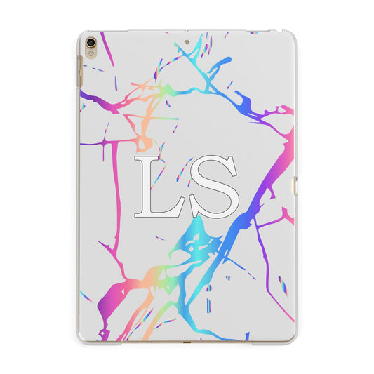 Personalised White Holographic Marble Initials Apple iPad Gold Case