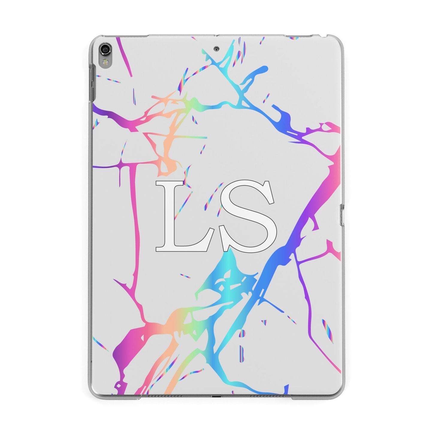Personalised White Holographic Marble Initials Apple iPad Grey Case