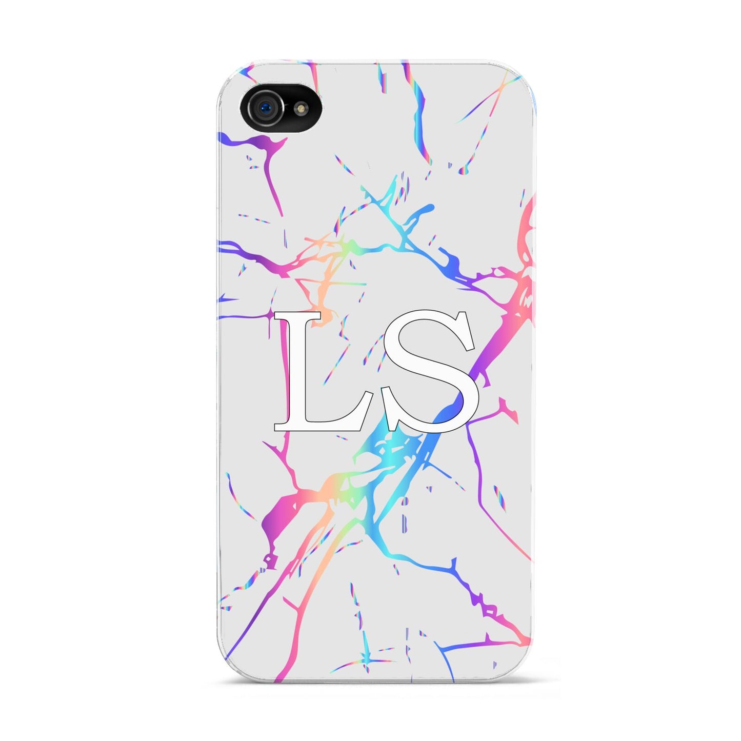 Personalised White Holographic Marble Initials Apple iPhone 4s Case