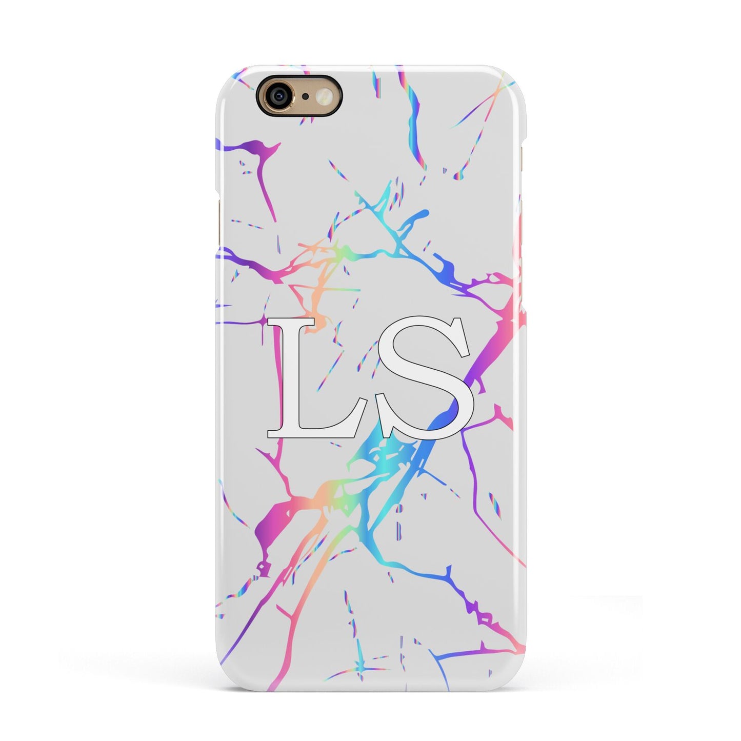 Personalised White Holographic Marble Initials Apple iPhone 6 3D Snap Case