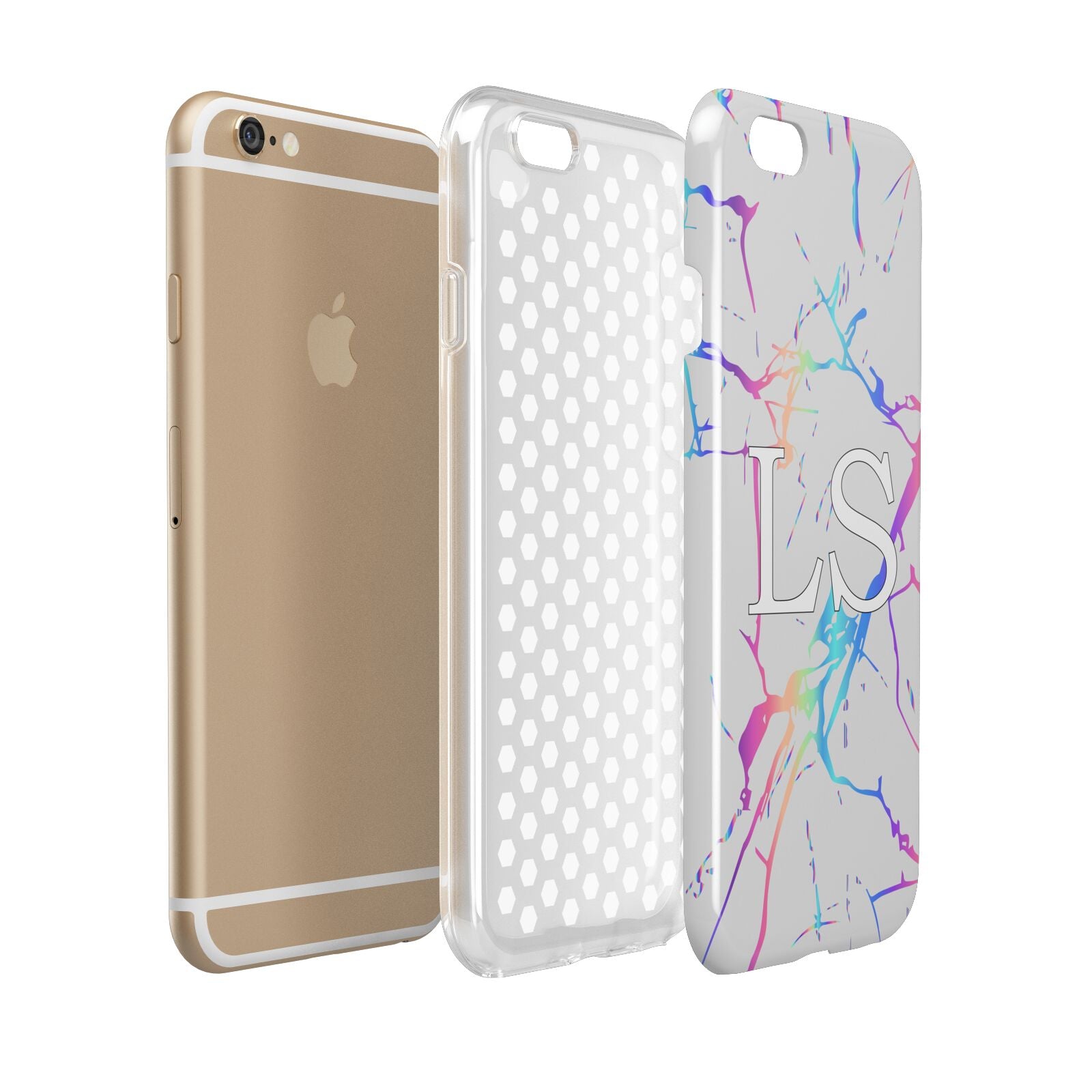 Personalised White Holographic Marble Initials Apple iPhone 6 3D Tough Case Expanded view