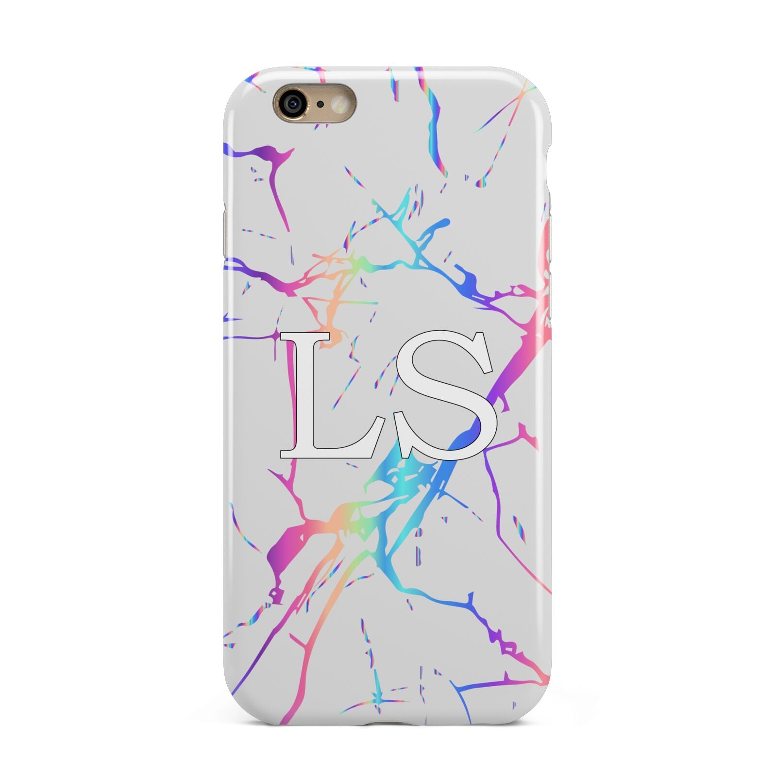 Personalised White Holographic Marble Initials Apple iPhone 6 3D Tough Case