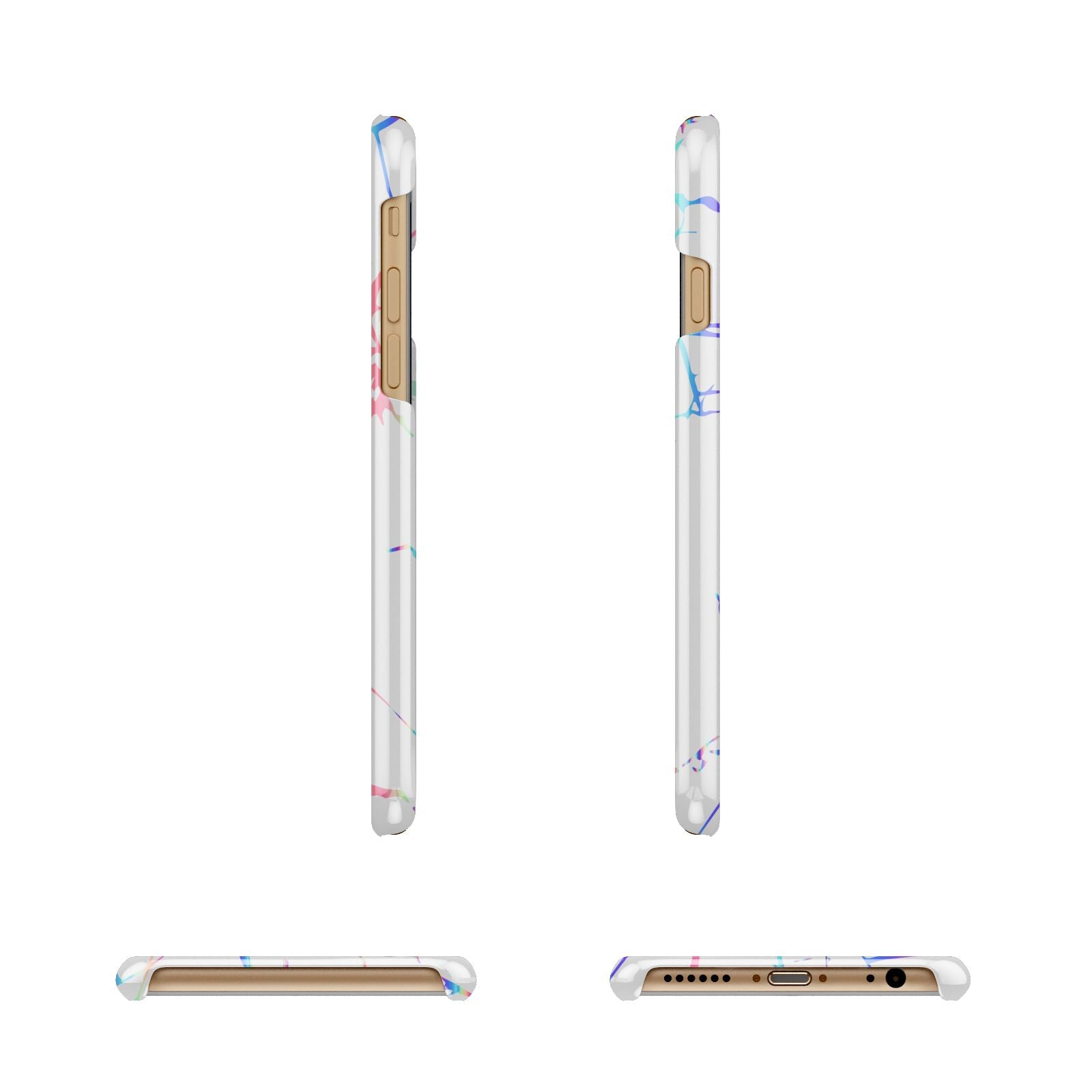 Personalised White Holographic Marble Initials Apple iPhone 6 3D Wrap Snap Case Angled Images