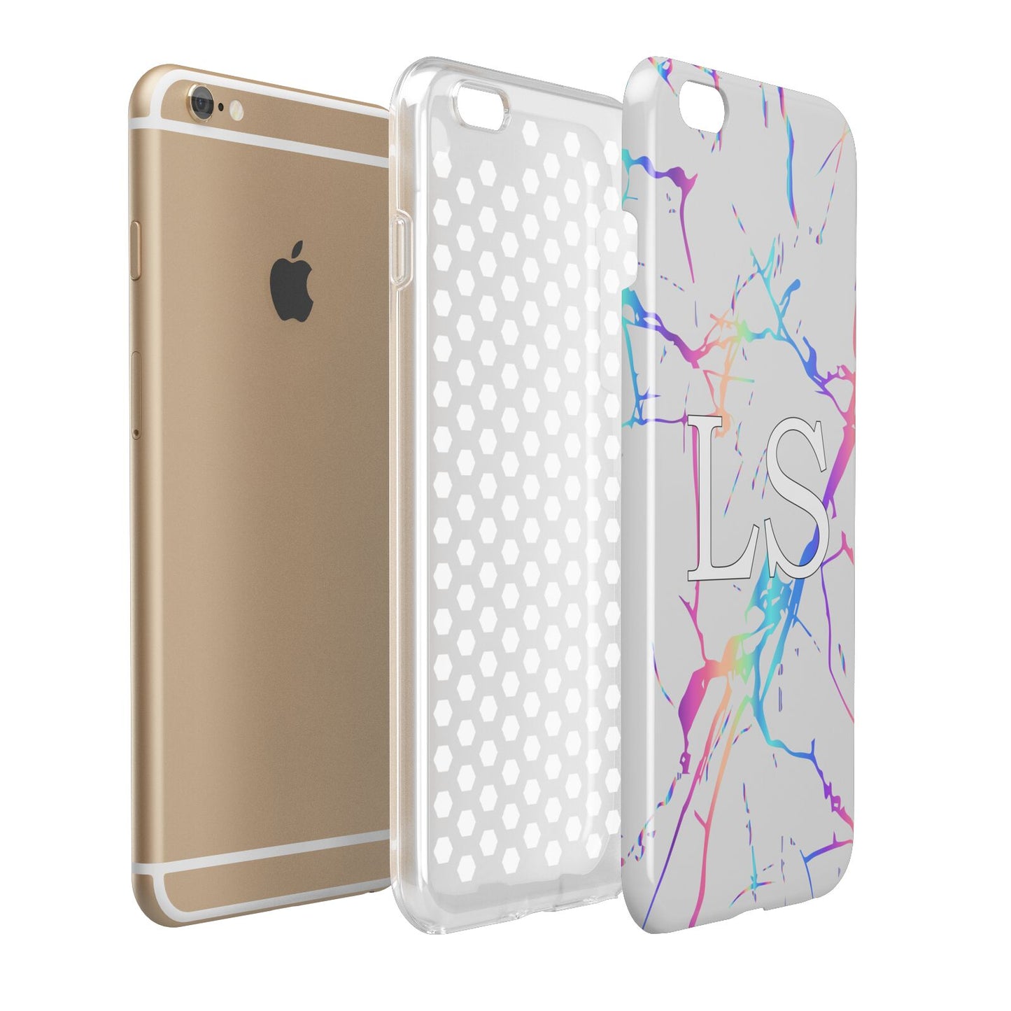 Personalised White Holographic Marble Initials Apple iPhone 6 Plus 3D Tough Case Expand Detail Image