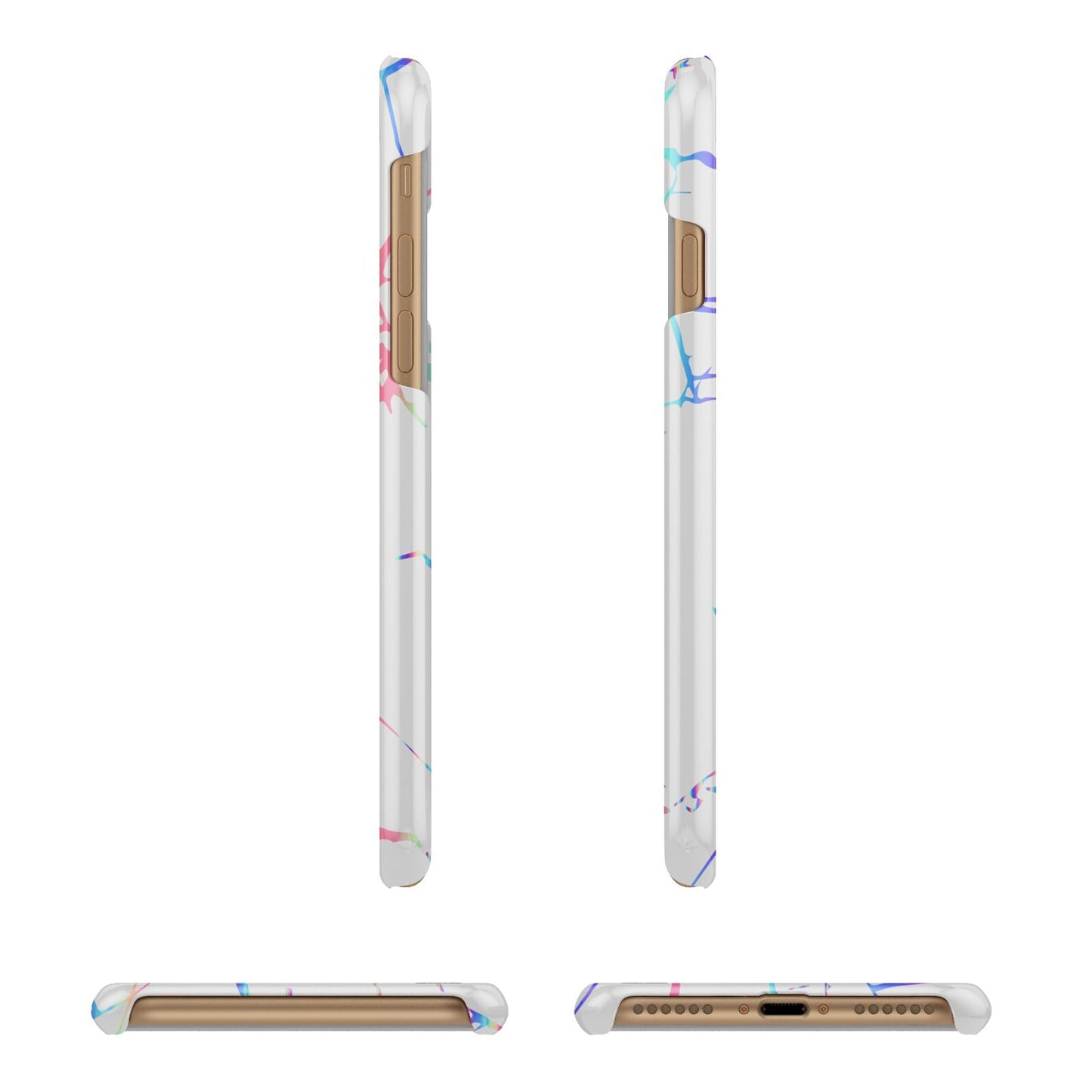 Personalised White Holographic Marble Initials Apple iPhone 7 8 3D Wrap Snap Case Angled Images