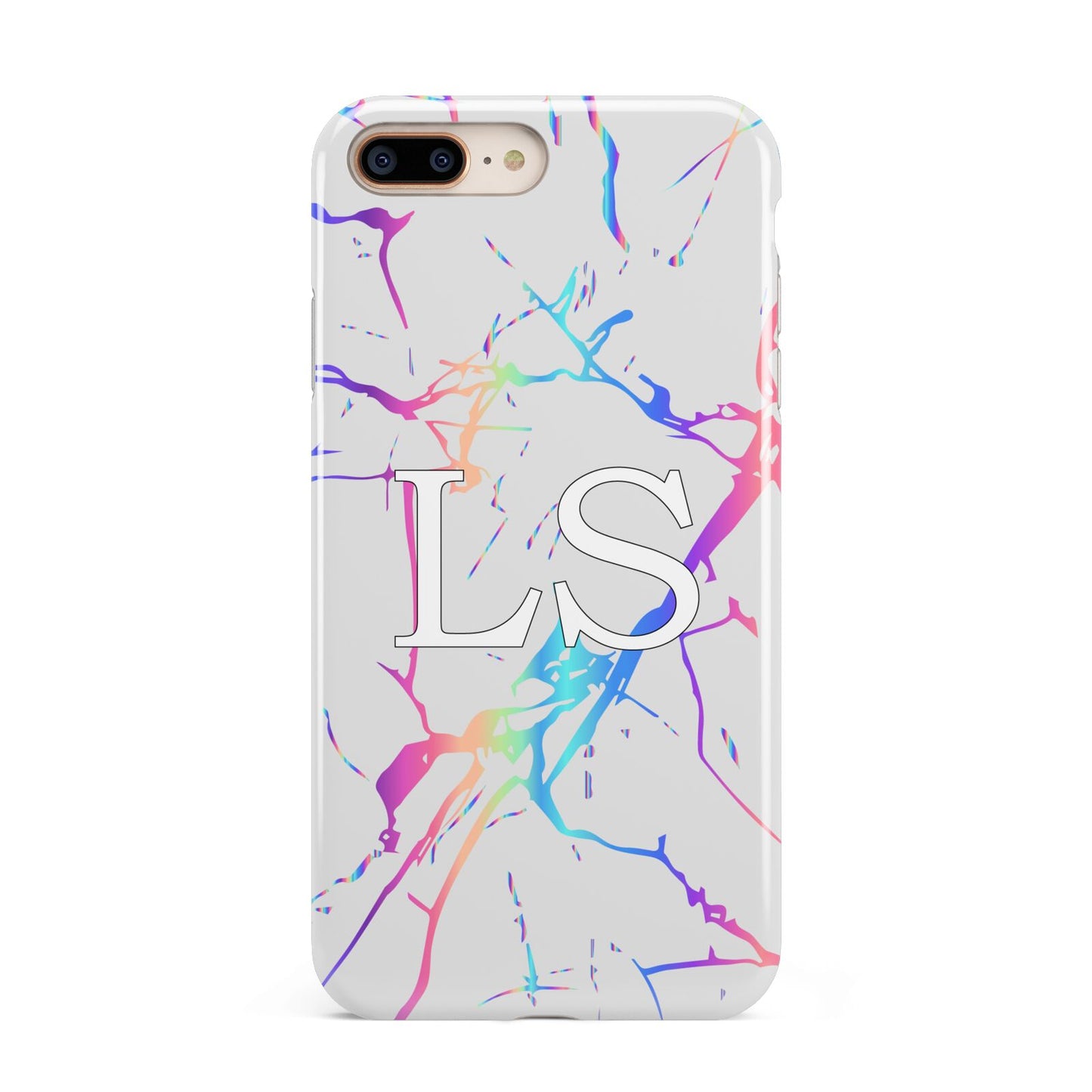 Personalised White Holographic Marble Initials Apple iPhone 7 8 Plus 3D Tough Case