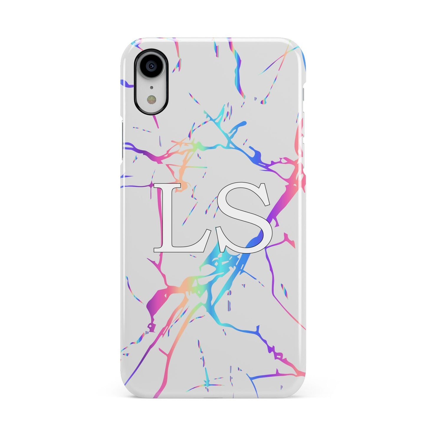 Personalised White Holographic Marble Initials Apple iPhone XR White 3D Snap Case
