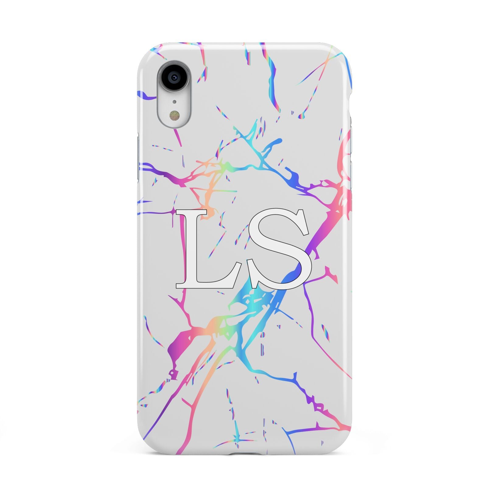 Personalised White Holographic Marble Initials Apple iPhone XR White 3D Tough Case