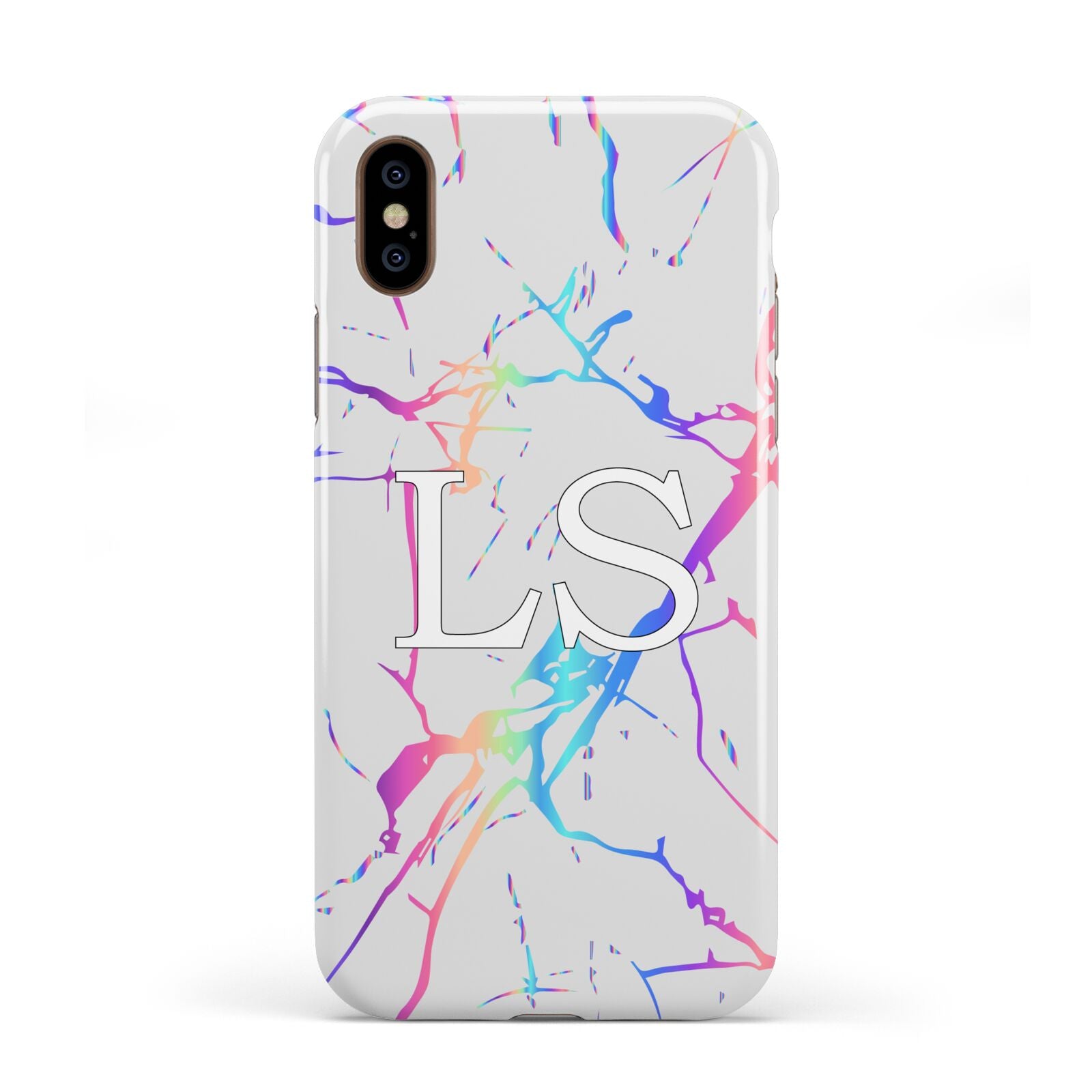 Personalised White Holographic Marble Initials Apple iPhone XS 3D Tough