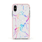 Personalised White Holographic Marble Initials Apple iPhone Xs Impact Case Pink Edge on Silver Phone
