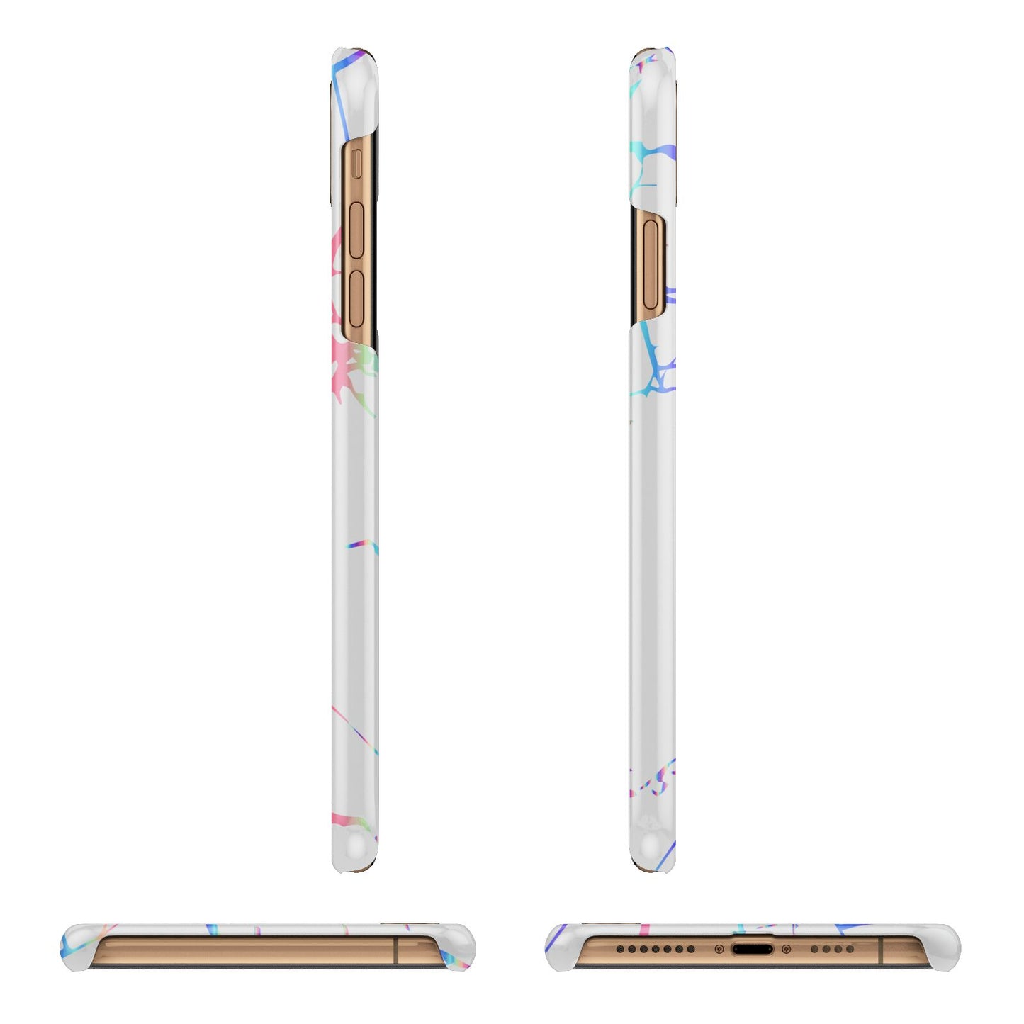 Personalised White Holographic Marble Initials Apple iPhone Xs Max 3D Wrap Snap Case Angled Images