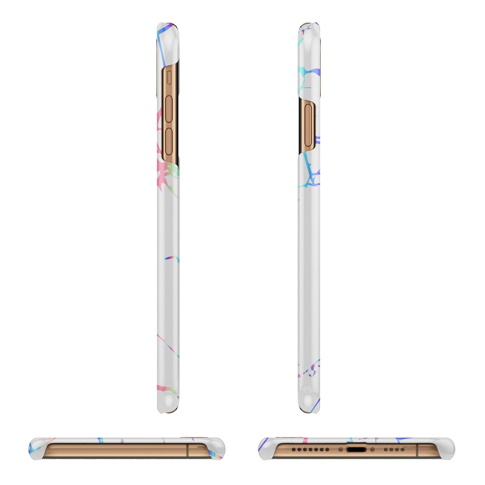 Personalised White Holographic Marble Initials Apple iPhone Xs Max 3D Wrap Snap Case Angled Images