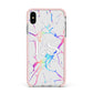 Personalised White Holographic Marble Initials Apple iPhone Xs Max Impact Case Pink Edge on Silver Phone