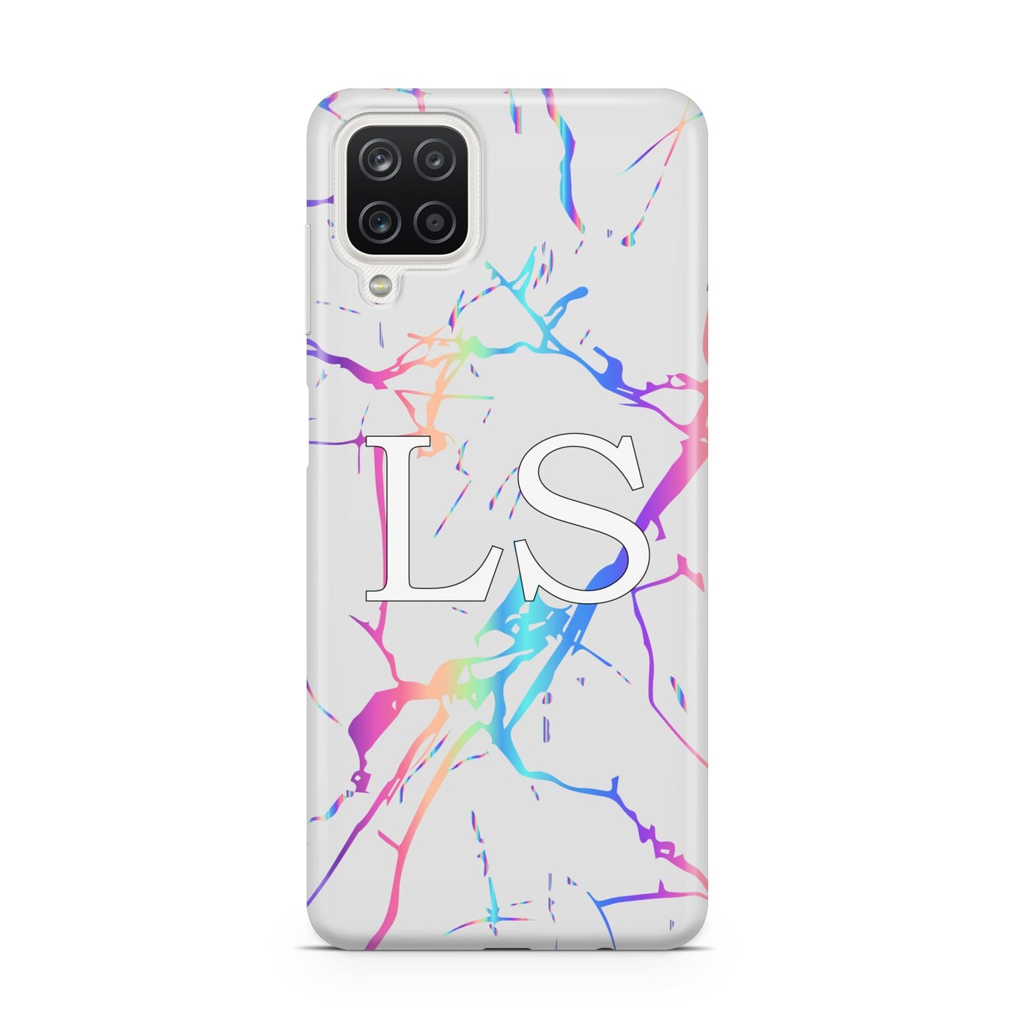 Personalised White Holographic Marble Initials Samsung M12 Case