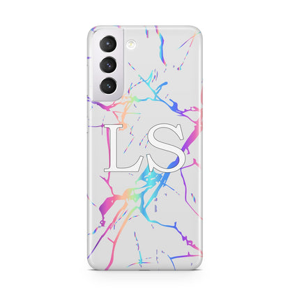 Personalised White Holographic Marble Initials Samsung S21 Case