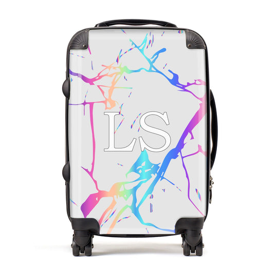 Personalised White Holographic Marble Initials Suitcase