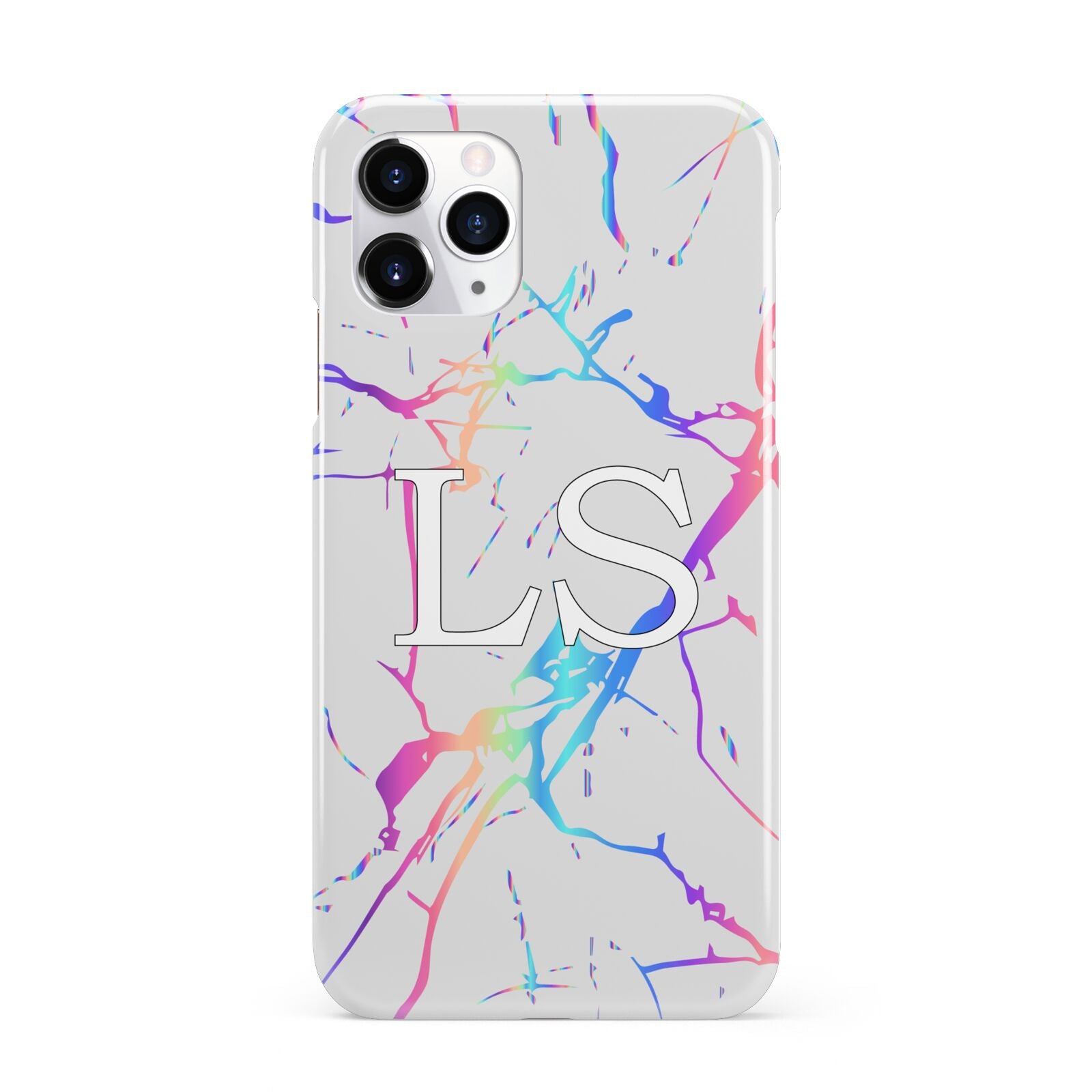 Personalised White Holographic Marble Initials iPhone 11 Pro 3D Snap Case