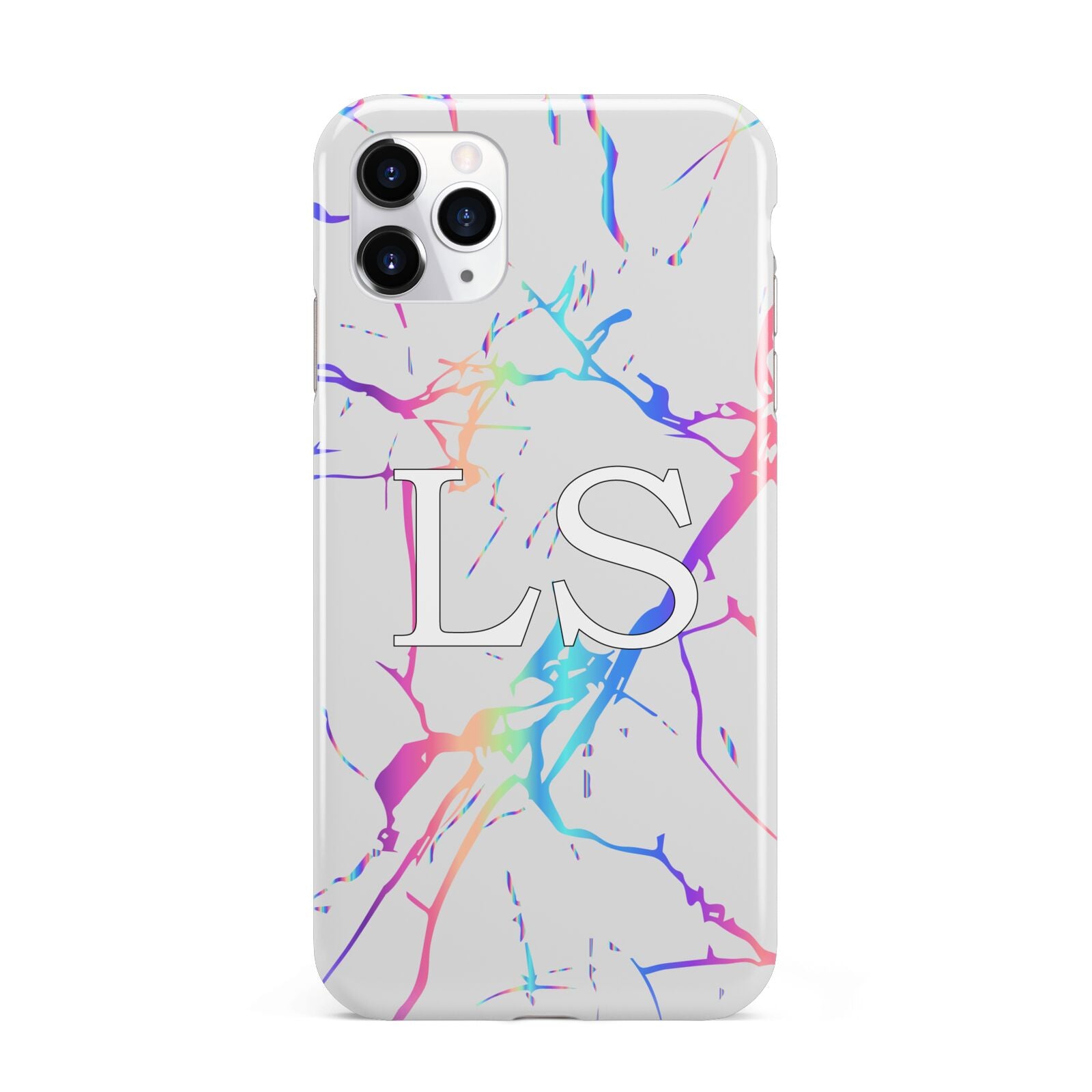 Personalised White Holographic Marble Initials iPhone 11 Pro Max 3D Tough Case