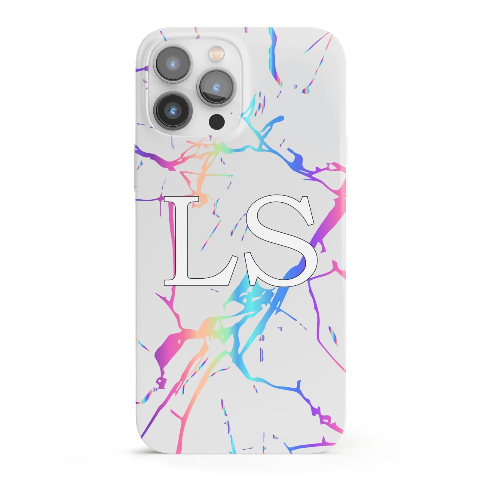 Personalised White Holographic Marble Initials iPhone 13 Pro Max Full Wrap 3D Snap Case