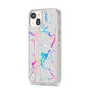 Personalised White Holographic Marble Initials iPhone 14 Clear Tough Case Starlight Angled Image