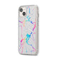 Personalised White Holographic Marble Initials iPhone 14 Plus Clear Tough Case Starlight Angled Image