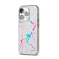 Personalised White Holographic Marble Initials iPhone 14 Pro Clear Tough Case Silver Angled Image