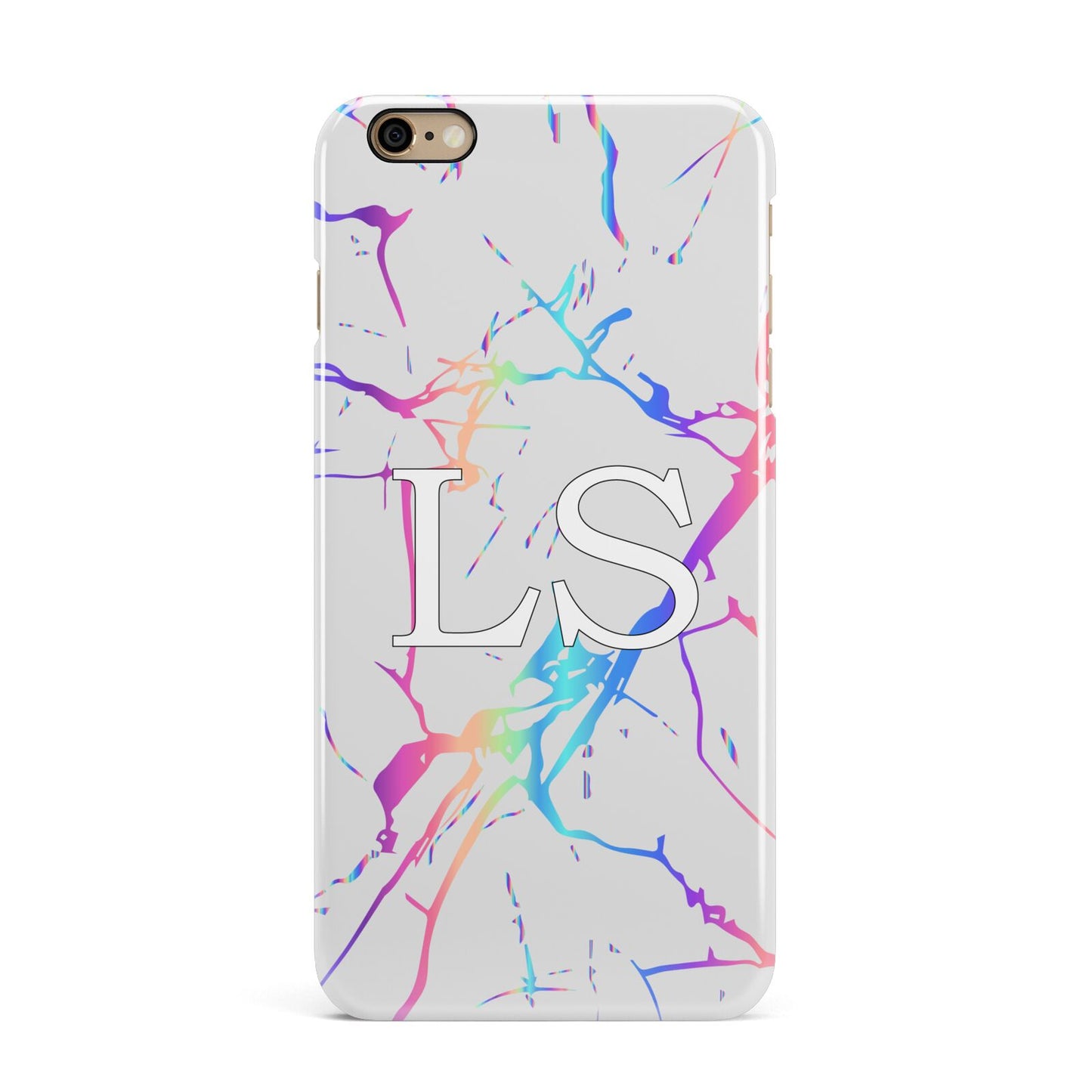 Personalised White Holographic Marble Initials iPhone 6 Plus 3D Snap Case on Gold Phone