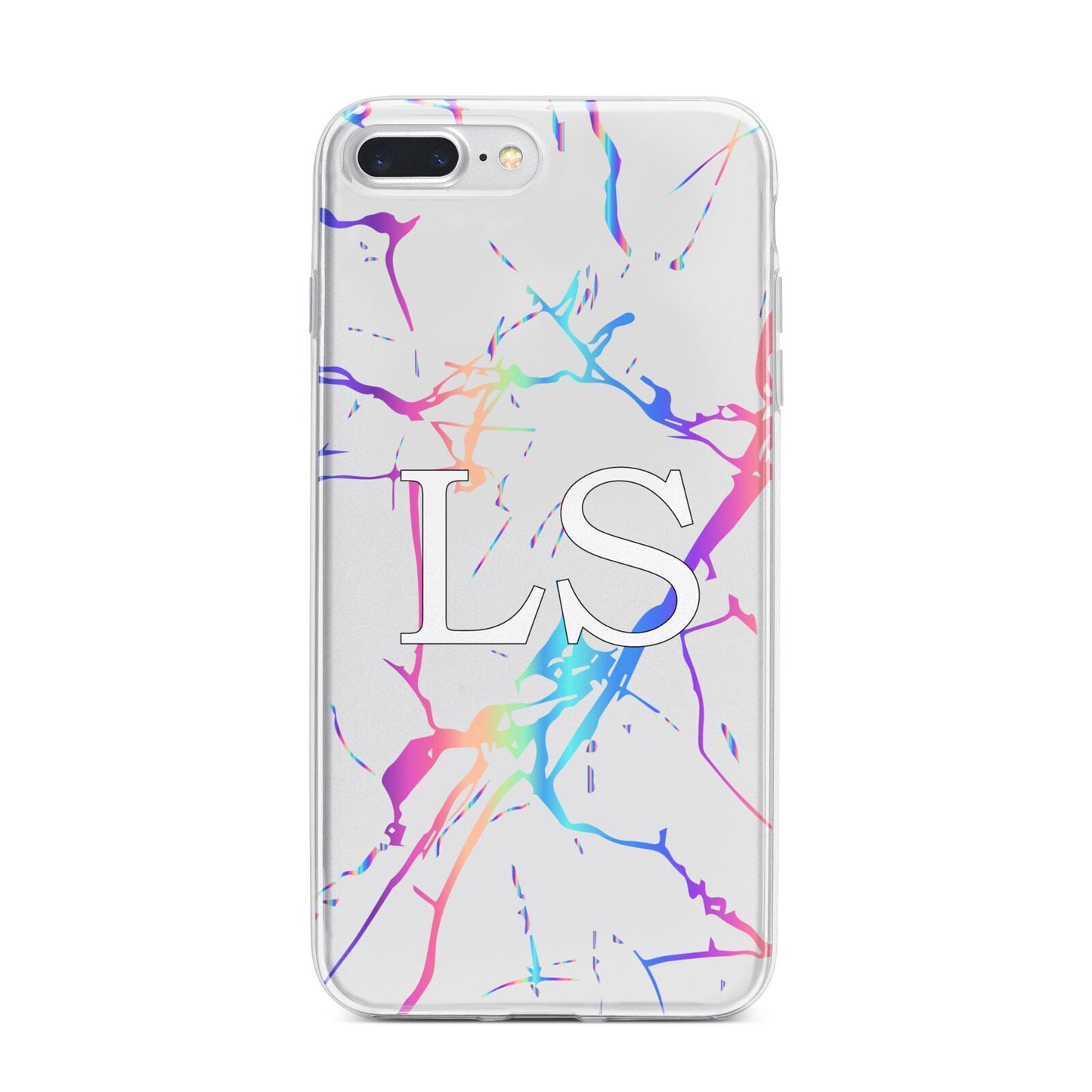 Personalised White Holographic Marble Initials iPhone 7 Plus Bumper Case on Silver iPhone