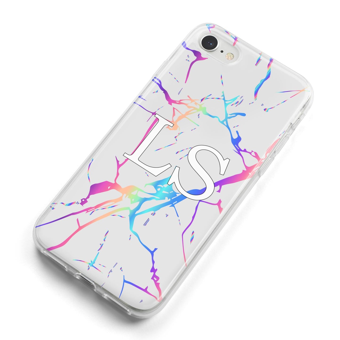 Personalised White Holographic Marble Initials iPhone 8 Bumper Case on Silver iPhone Alternative Image