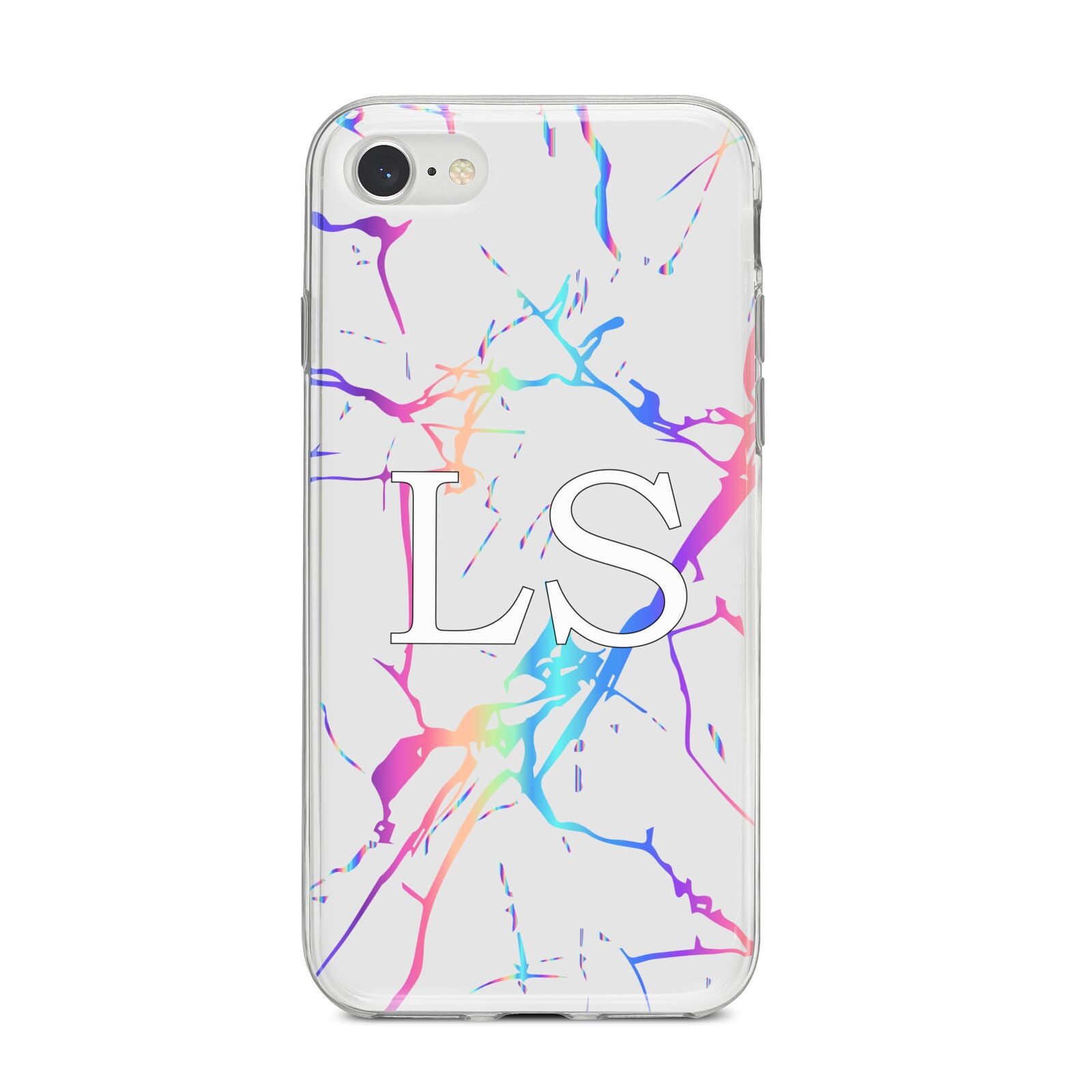 Personalised White Holographic Marble Initials iPhone 8 Bumper Case on Silver iPhone