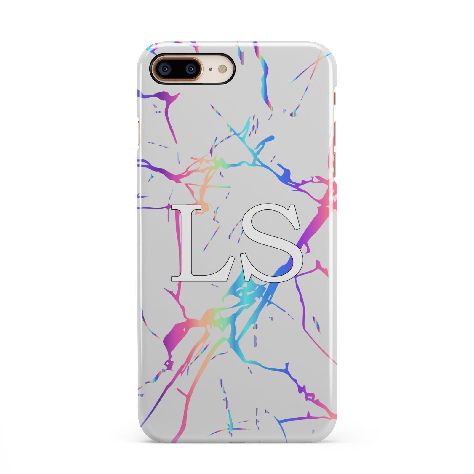 Personalised White Holographic Marble Initials iPhone 8 Plus 3D Snap Case on Gold Phone