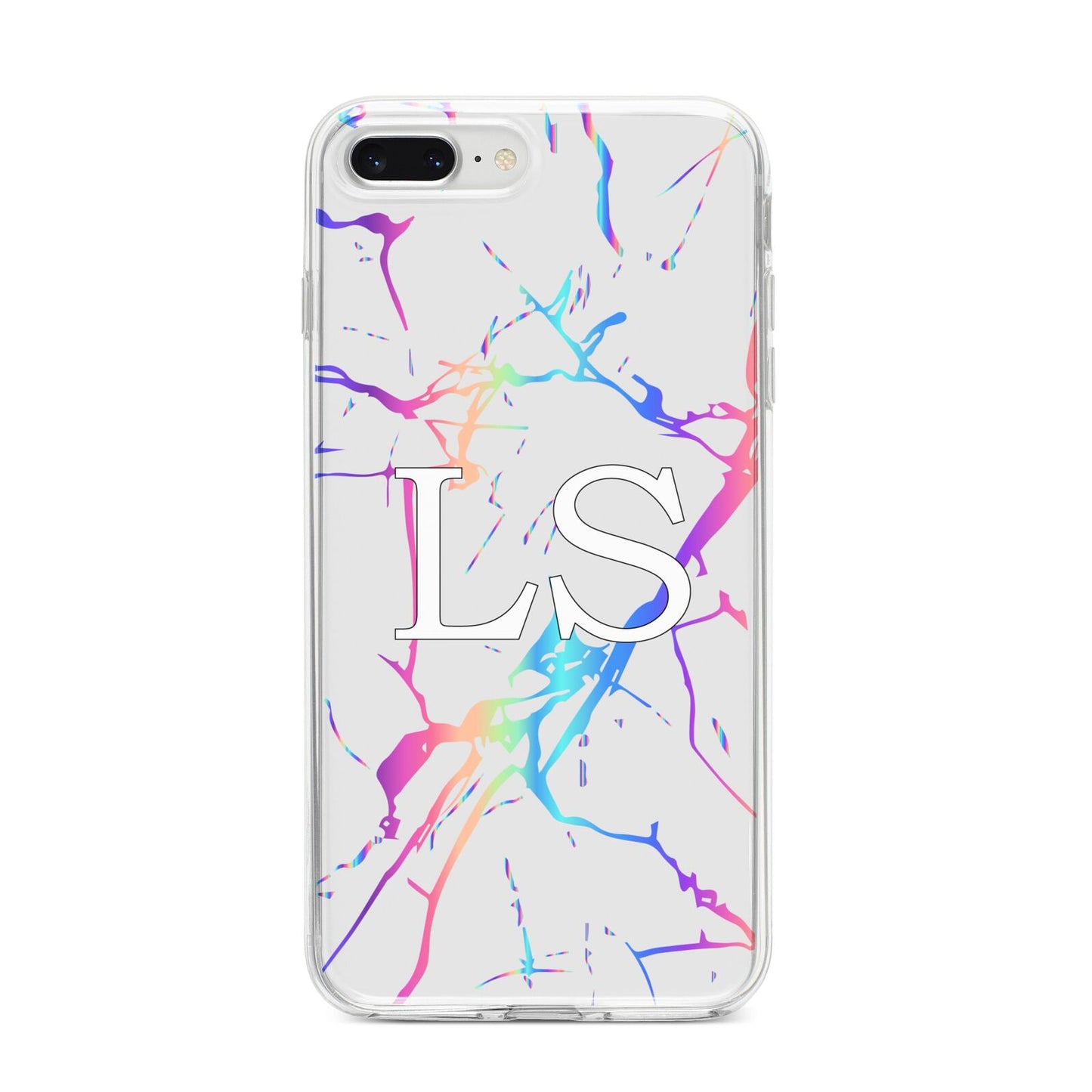 Personalised White Holographic Marble Initials iPhone 8 Plus Bumper Case on Silver iPhone
