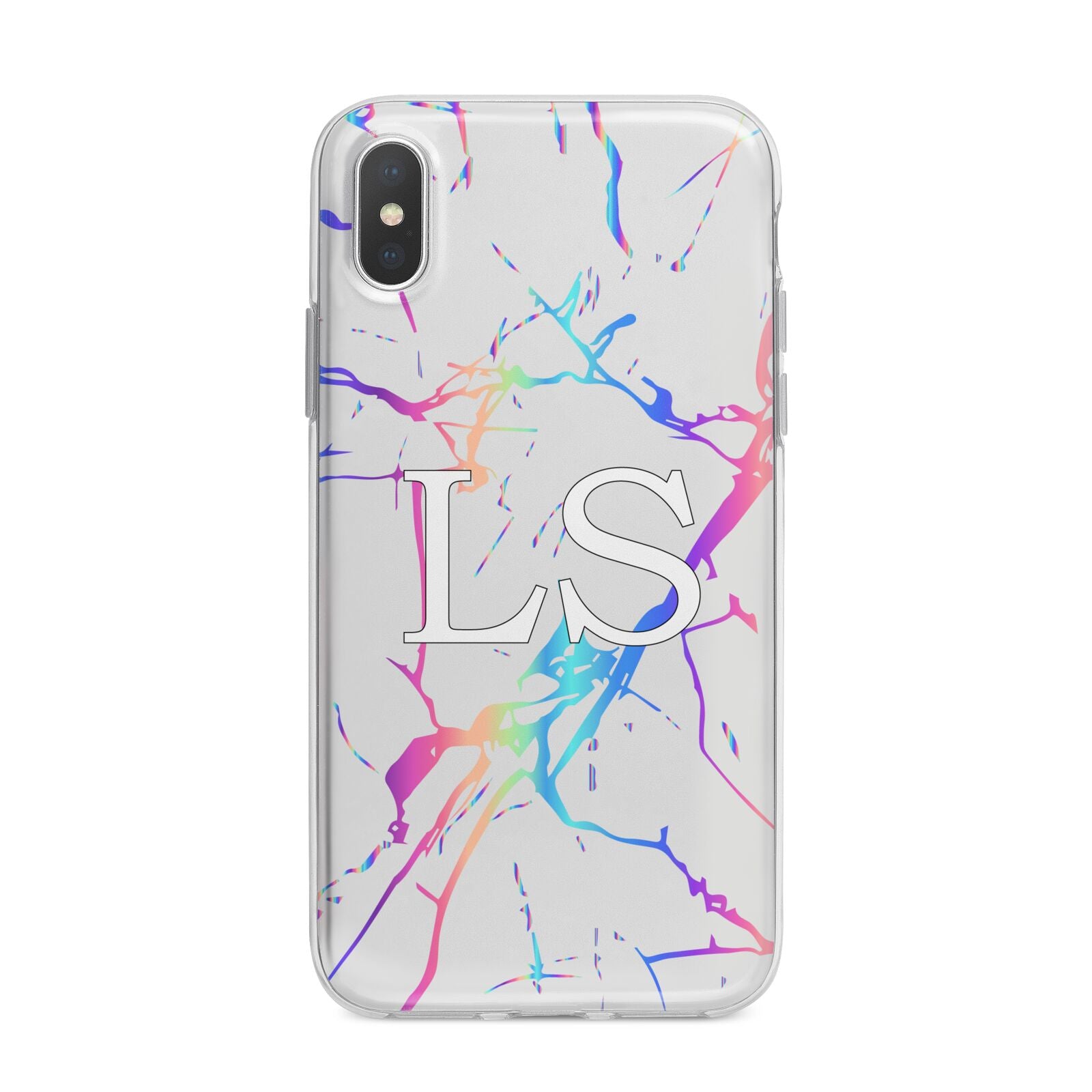 Personalised White Holographic Marble Initials iPhone X Bumper Case on Silver iPhone Alternative Image 1