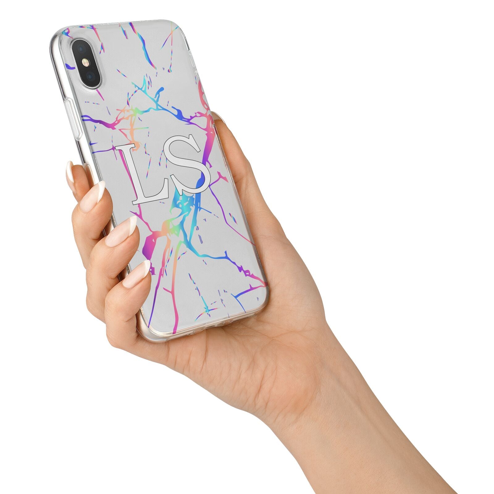 Personalised White Holographic Marble Initials iPhone X Bumper Case on Silver iPhone Alternative Image 2