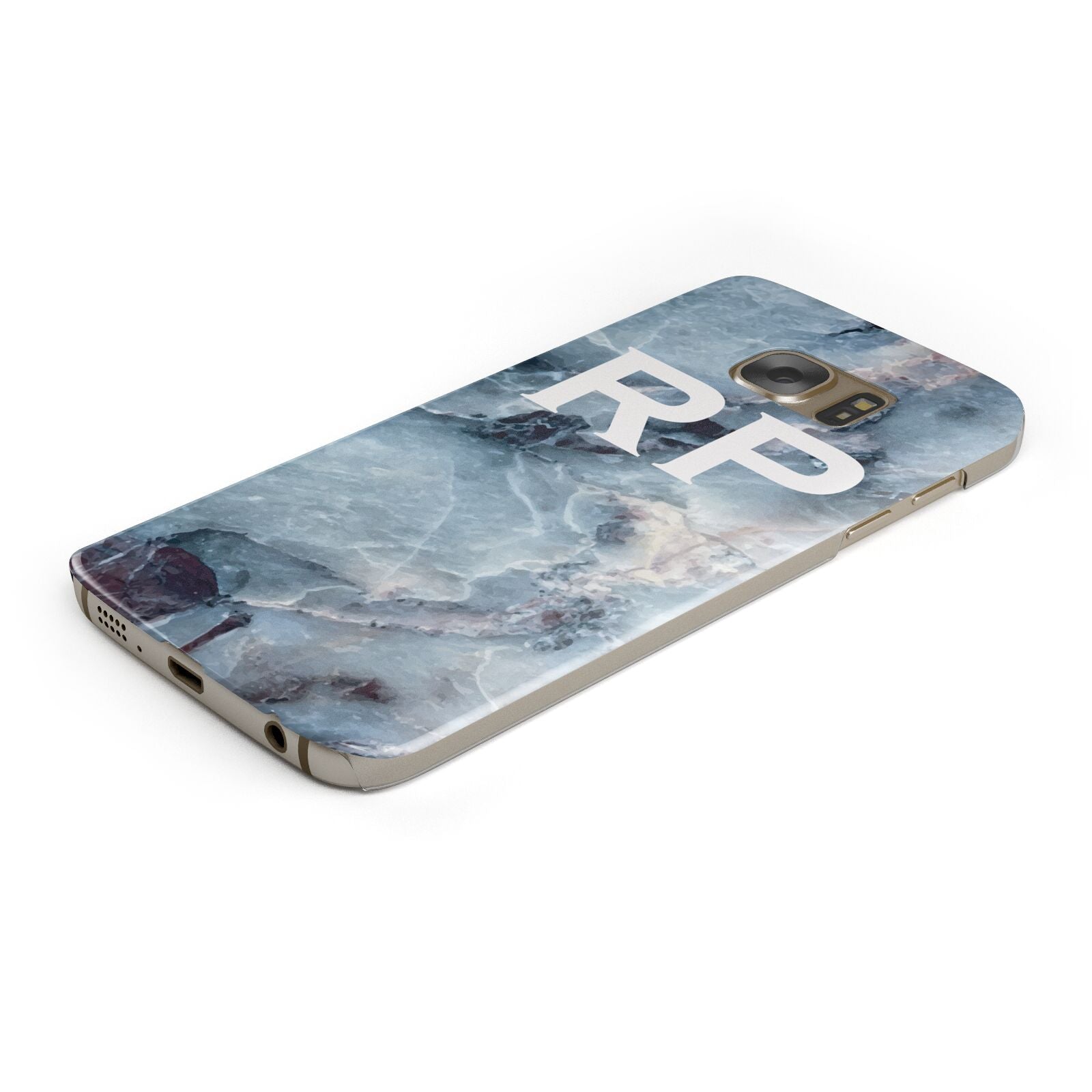 Personalised White Initials Marble Protective Samsung Galaxy Case Angled Image