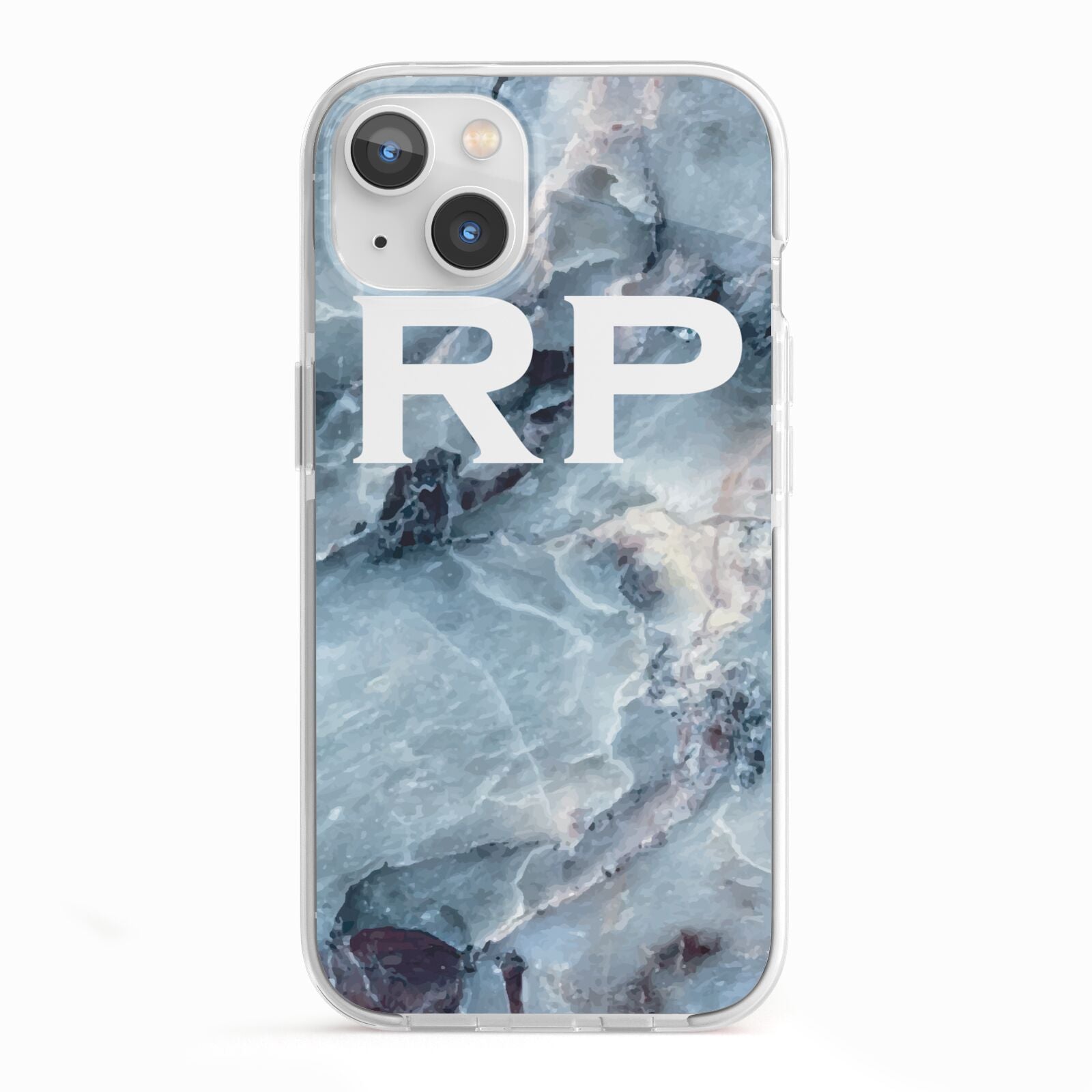 Personalised White Initials Marble iPhone 13 TPU Impact Case with White Edges