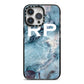 Personalised White Initials Marble iPhone 14 Pro Max Black Impact Case on Silver phone