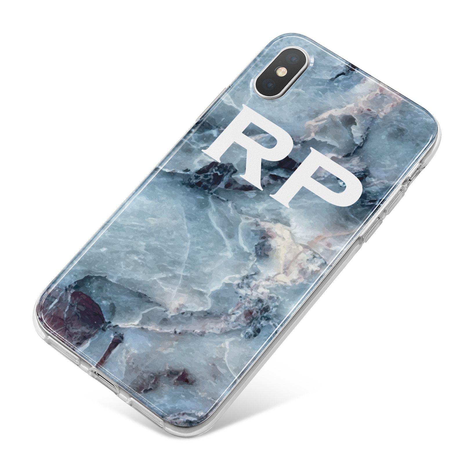 Personalised White Initials Marble iPhone X Bumper Case on Silver iPhone