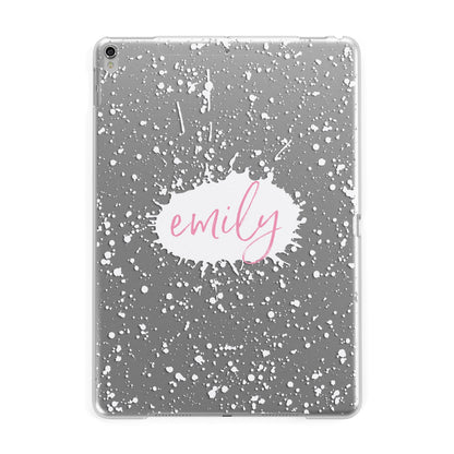 Personalised White Ink Splat Clear Name Apple iPad Silver Case