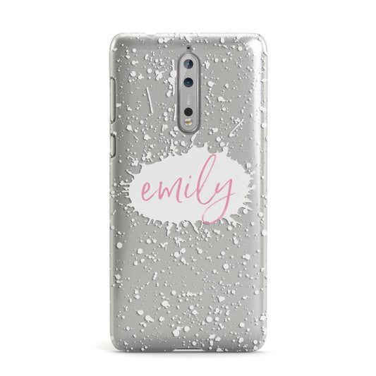 Personalised White Ink Splat Clear Name Nokia Case