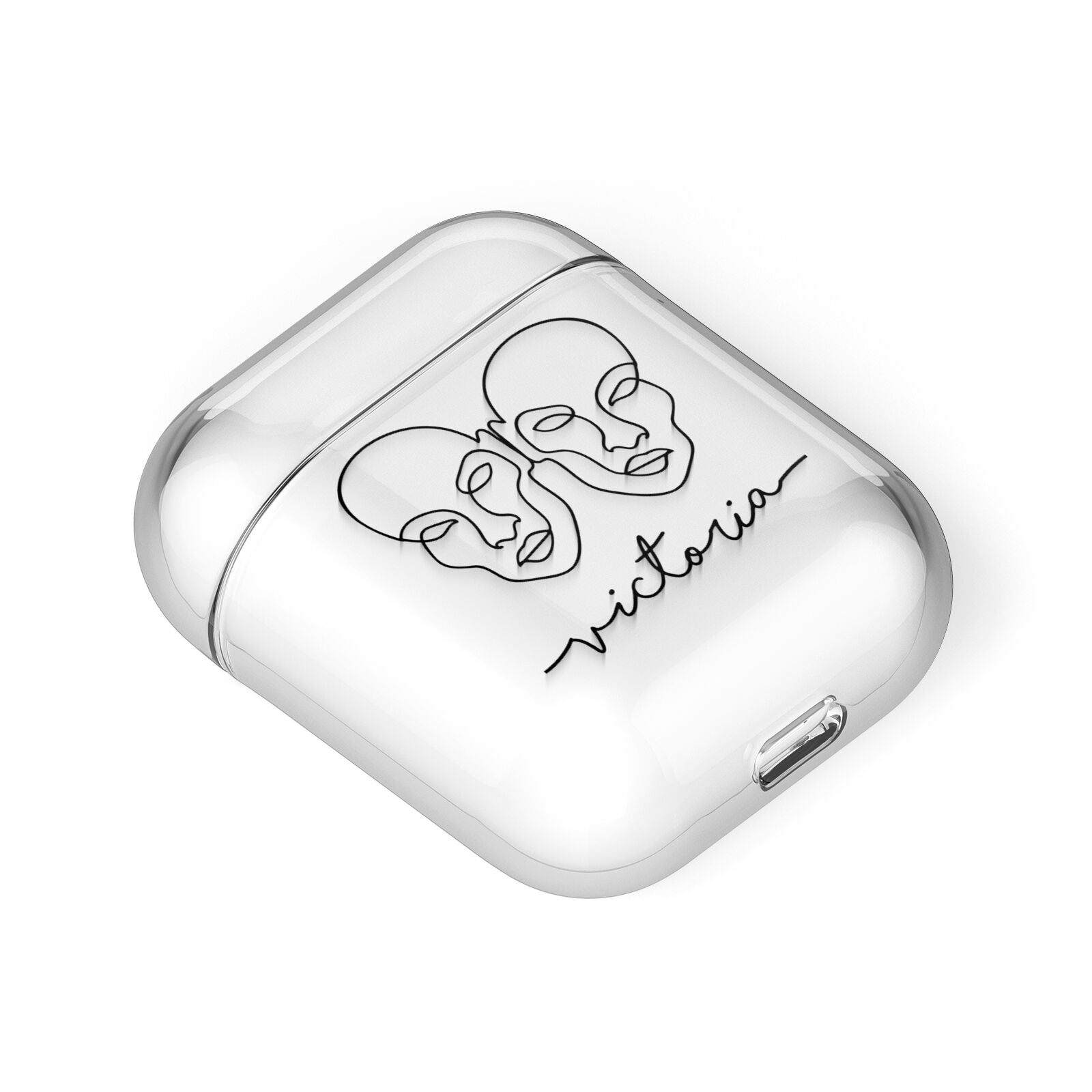 Personalised White Line Art AirPods Case Laid Flat