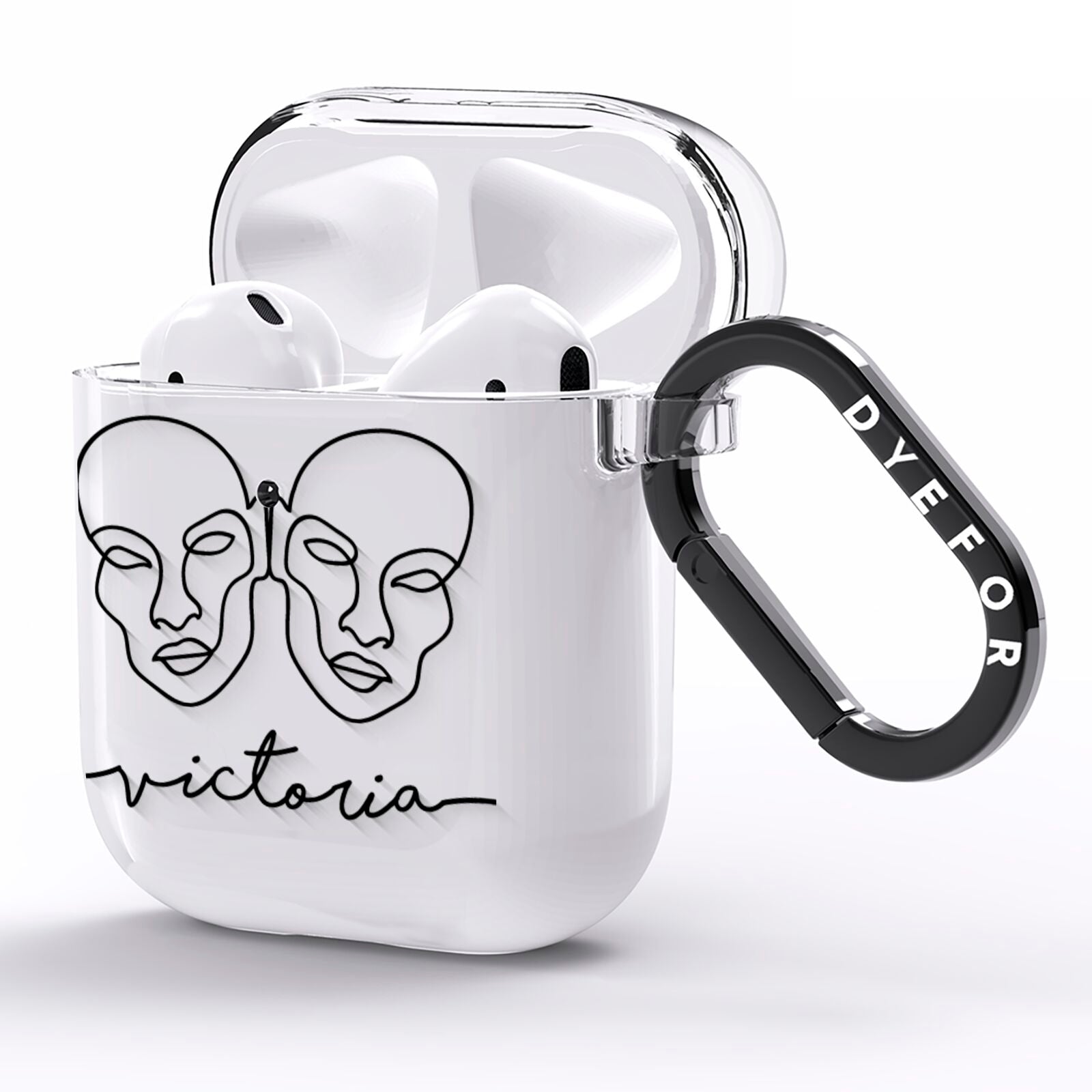 Personalised White Line Art AirPods Clear Case Side Image