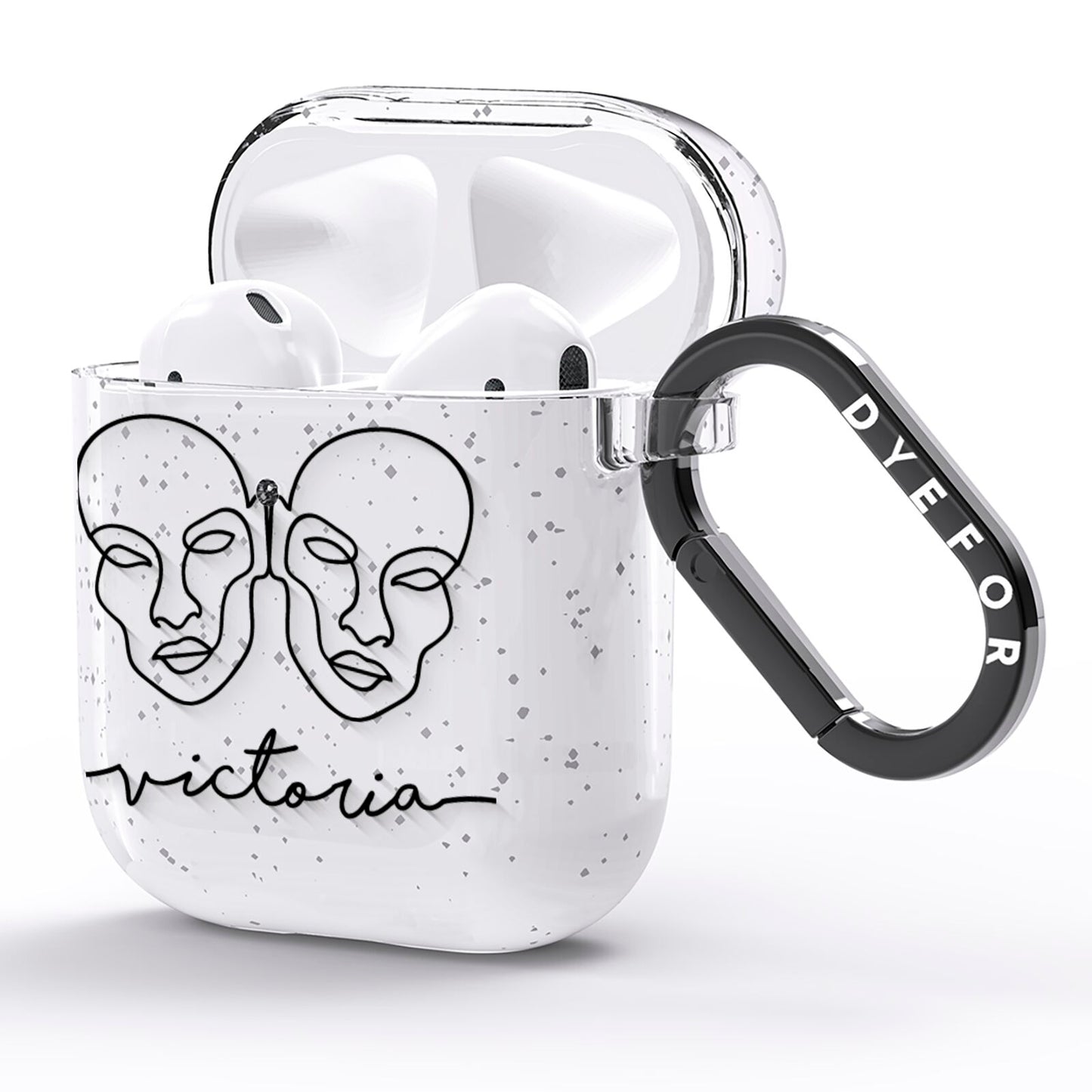 Personalised White Line Art AirPods Glitter Case Side Image