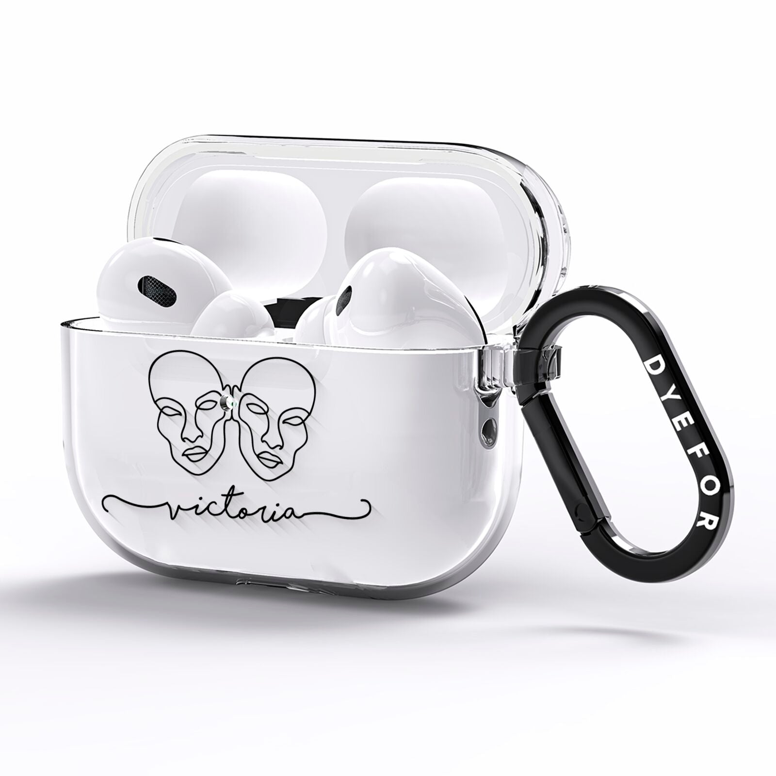 Personalised White Line Art AirPods Pro Clear Case Side Image