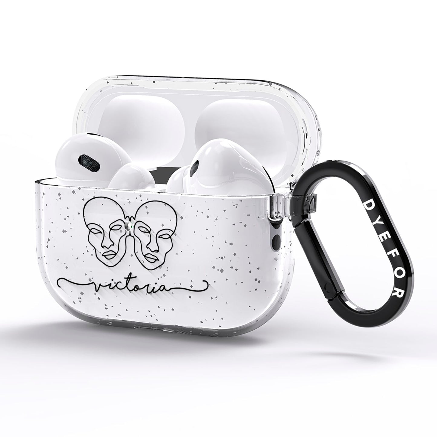 Personalised White Line Art AirPods Pro Glitter Case Side Image