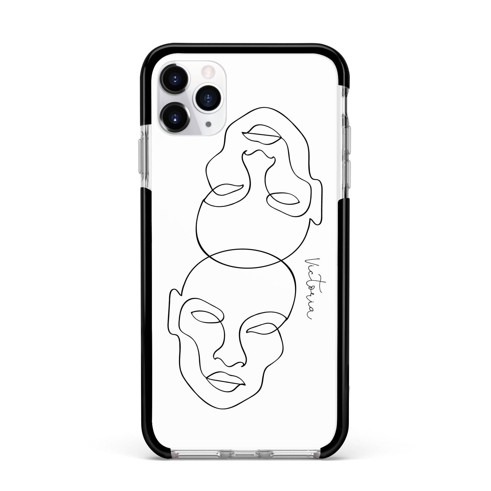 Personalised White Line Art Apple iPhone 11 Pro Max in Silver with Black Impact Case